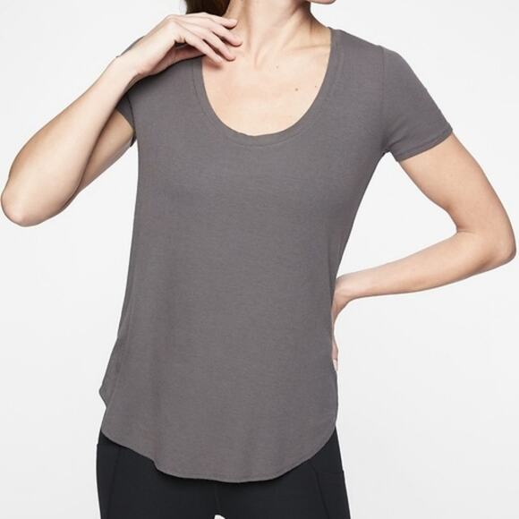 Athleta Revive Grey Ribbed Short Sleeve Tee Size Small - Picture 1 of 6